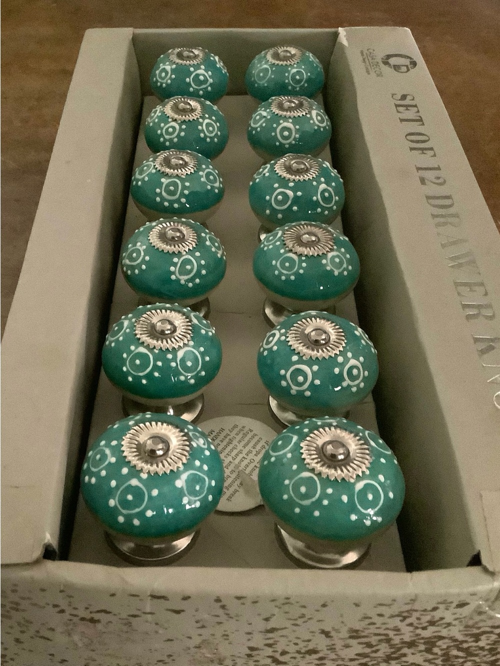 Turquoise Decorative Ceramic Knobs - Set of 12